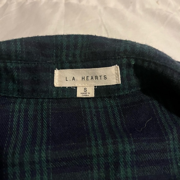 pacsun la hearts flannel green and navy blue small - Picture 2 of 3